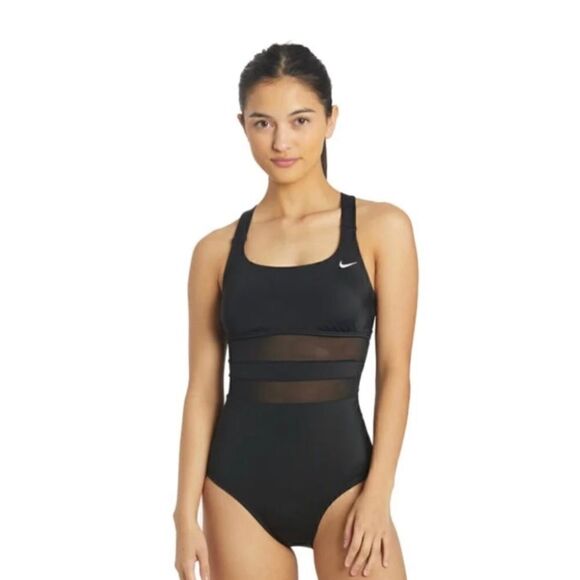Nike NWT Racerback One-piece swimsuit with mid-line see-through mesh Size Large - Picture 1 of 10